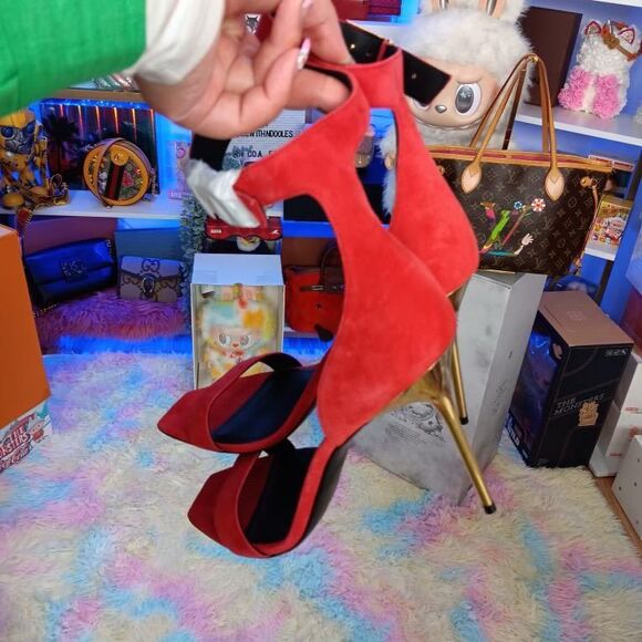 New in Box Balmain Uma Red Suede Leather Stiletto Ankle Strap sandals Heels size - Picture 5 of 7